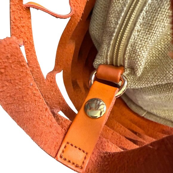 Leather Mesh Beach Picnic Vacation Clutch Handbag Women's Orange Gray Boho - Picture 6 of 11